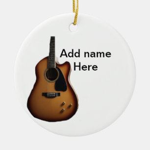 Add you name text brown acoustic guitar editable t ceramic ornament