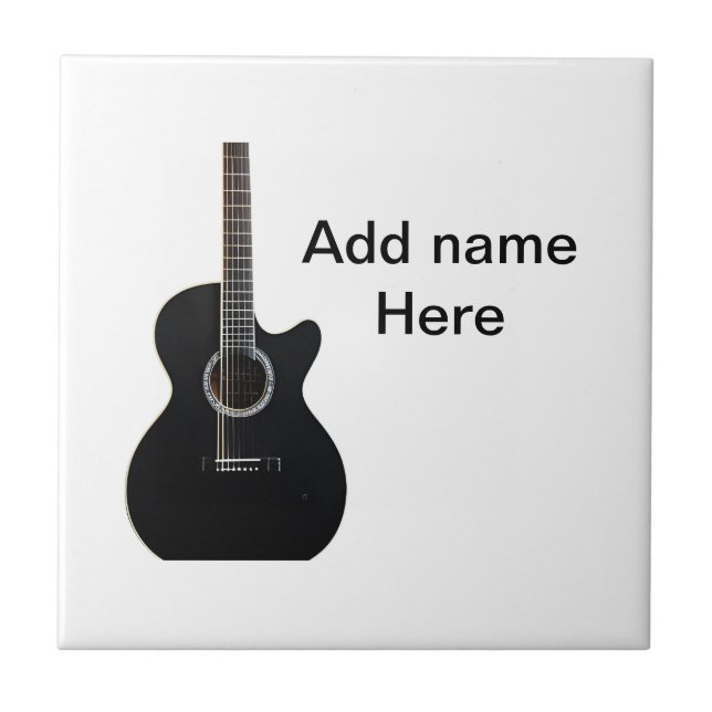 Add you name text brown acoustic guitar editable t ceramic tile (Front)