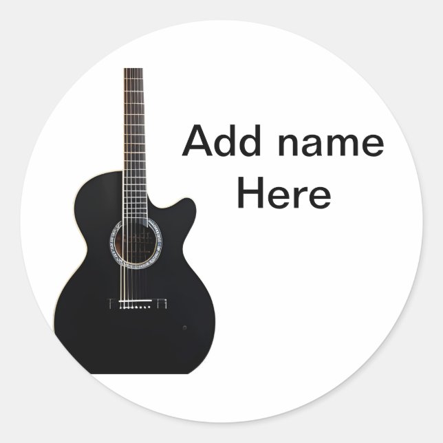 Add you name text brown acoustic guitar editable t classic round sticker (Front)