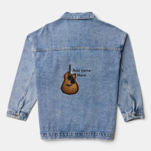 Add you name text brown acoustic guitar editable t denim jacket