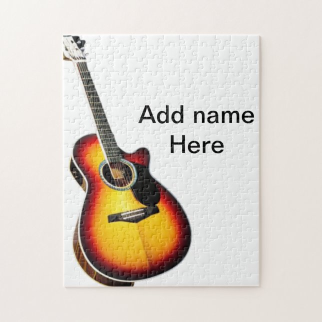 Add you name text brown acoustic guitar editable t jigsaw puzzle (Vertical)