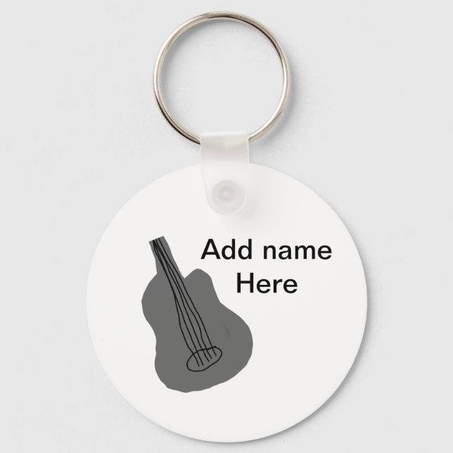 Add you name text brown acoustic guitar editable t key ring (Front)