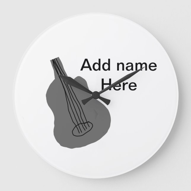 Add you name text brown acoustic guitar editable t large clock (Front)