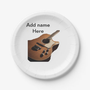 Add you name text brown acoustic guitar editable t paper plate