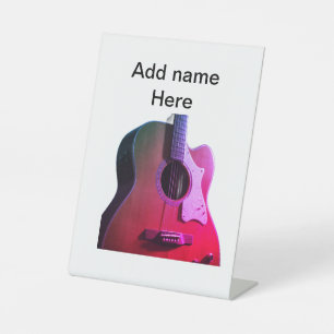 Add you name text brown acoustic guitar editable t pedestal sign