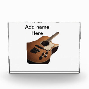 Add you name text brown acoustic guitar editable t photo block
