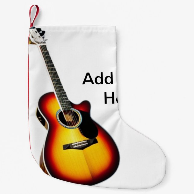 Add you name text brown acoustic guitar editable t small christmas stocking (Front)