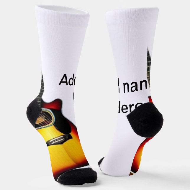 Add you name text brown acoustic guitar editable t socks (Angled)
