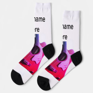 Add you name text brown acoustic guitar editable t socks