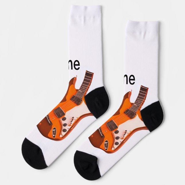 Add you name text brown acoustic guitar editable t socks (Left)