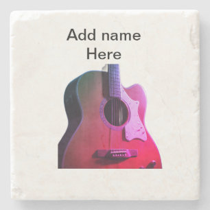 Add you name text brown acoustic guitar editable t stone coaster