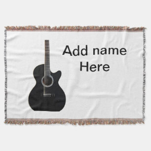 Add you name text brown acoustic guitar editable t throw blanket
