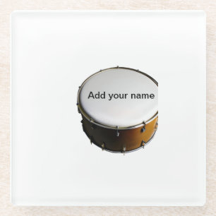 Add you name text brown black drum beats stick glass coaster