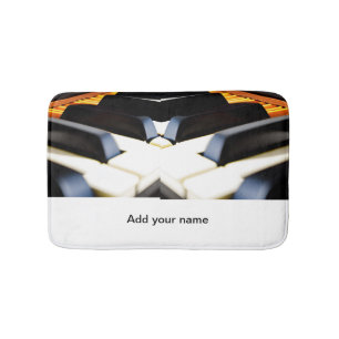 Add you name text brown black piano keys bath mat