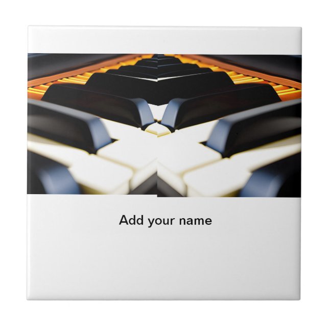Add you name text brown black piano keys ceramic tile (Front)