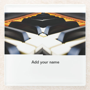 Add you name text brown black piano keys glass coaster