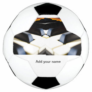 Add you name text brown black piano keys soccer ball