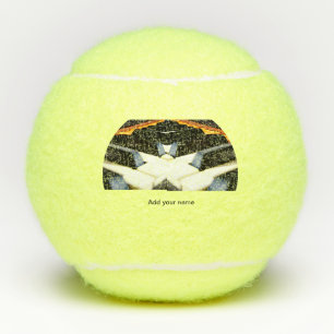 Add you name text brown black piano keys tennis balls
