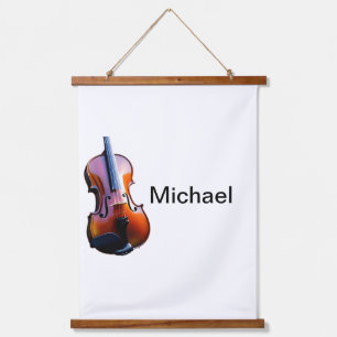 Add you name text brown violin music lover hanging tapestry