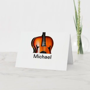 Add you name text brown violin music lover throw p foil holiday card