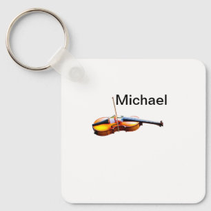Add you name text brown violin music lover throw p key ring
