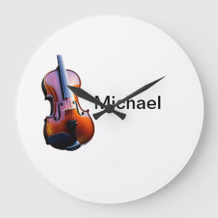 Add you name text brown violin music lover throw p large clock