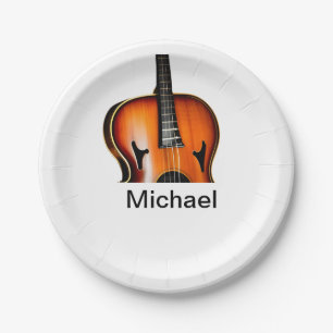 Add you name text brown violin music lover throw p paper plate