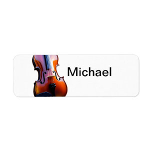 Add you name text brown violin music lover throw p return address label