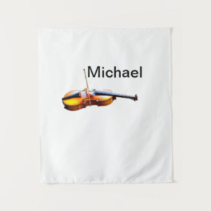 Add you name text brown violin music lover throw p tapestry