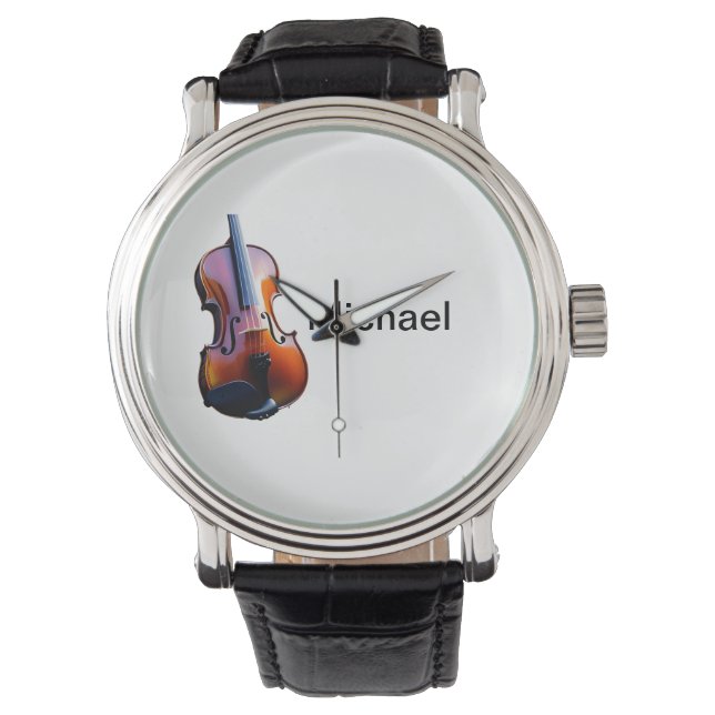 Add you name text brown violin music lover throw p watch (Front)