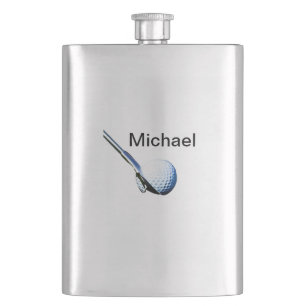 Add you name text golf ball club sports equipment  hip flask