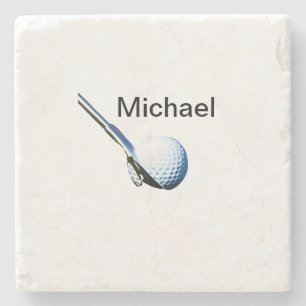 Add you name text golf ball club sports equipment stone coaster