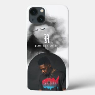 Add Your Arched Photo Black Watercolor Monogrammed iPhone 13 Case