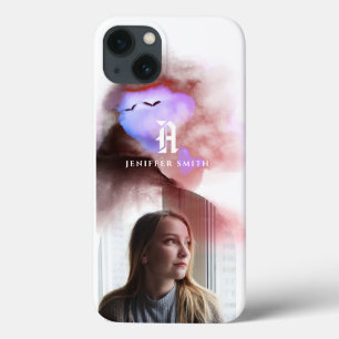Add Your Arched Photo Ombre Watercolor Monogrammed iPhone 13 Case