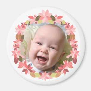 Add Your Baby Photo Pink Floral Wreath Frame Magne Magnet