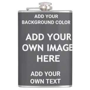 Add your background colour, your image, your text hip flask