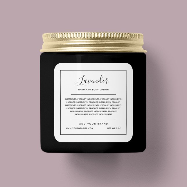 Add Your Brand Black Border Ingredients List Square Sticker (Creator Uploaded)