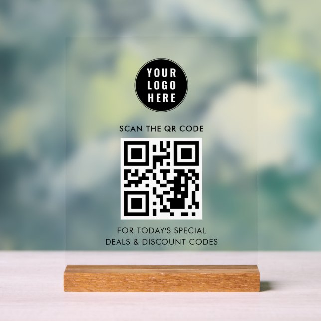 Add Your  Business Logo and QR Code Simple Acrylic Sign (Neutral)