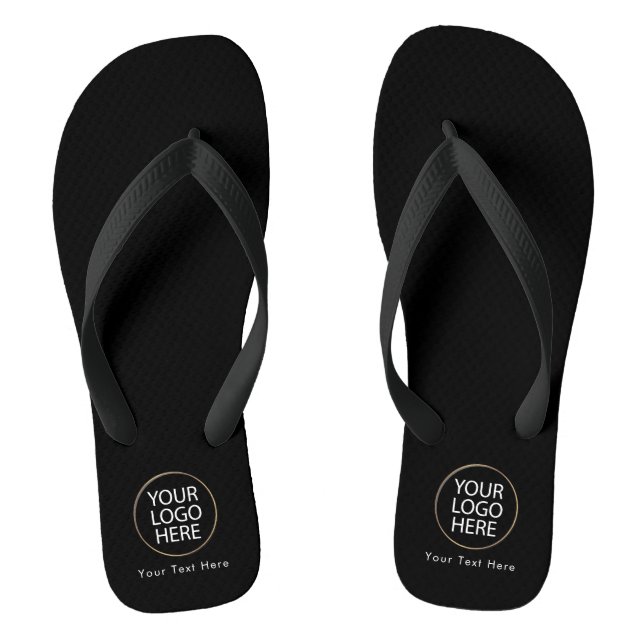 Add Your Business Logo and Text Custom Black  Thongs (Footbed)