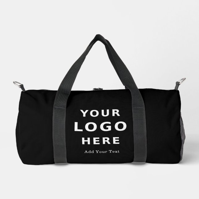Add Your Business Logo Simple Minimalist Black Duffle Bag (Front)