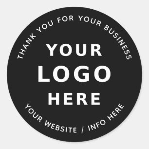Add Your Business Logo   Thank You Simple Black Classic Round Sticker