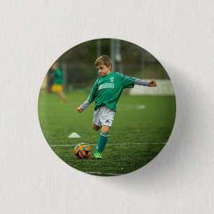 Add your Child Photo Playing soccer 3 Cm Round Badge