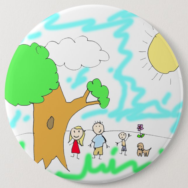 Add your Children's Artwork to this Large 6 Cm Round Badge (Front)