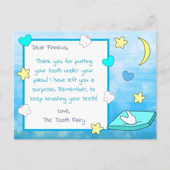 Add your Child's Name to this Tooth fairy Card (Front)