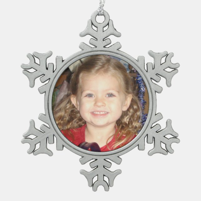 Add your Child's Photo to this Snowflake Pewter Christmas Ornament (Front)
