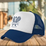 Add Your Club Name Tennis Icons Navy Blue Trucker Hat<br><div class="desc">Easily customise this hat by adding your club or society name by clicking the "Personalise" button. You can change the fonts colour by clicking the "Edit with Design tool". Perfect for any club, business, or school society. Perfect for any club, business, or school society. Order as many or as fewer...</div>