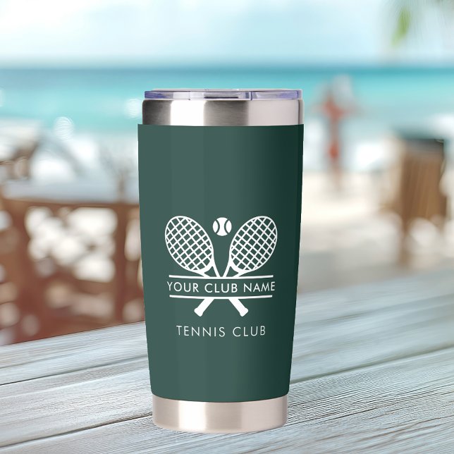 Add Your Club Name Tennis Sports Green Any Colour Insulated Tumbler (Lawn Tennis Club Name Rackets Motif Green Insulated Tumbler)