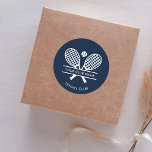 Add Your Club Name Tennis Sports Navy Blue Classic Round Sticker<br><div class="desc">Easily customise this sticker by adding your club or society name by clicking the "Personalise" button. You can change the background, fonts, and sticker colour by clicking the "Edit with Design tool". Perfect for any club, business, or school society. Order as many or as fewer as required. There's no setup...</div>