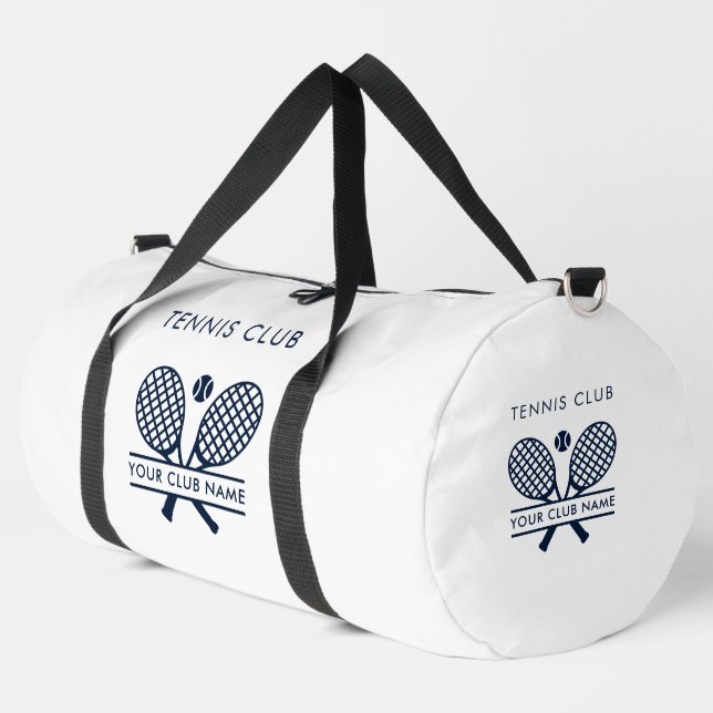 Add Your Club Name Tennis Team Navy Blue Custom Duffle Bag (Left Corner)