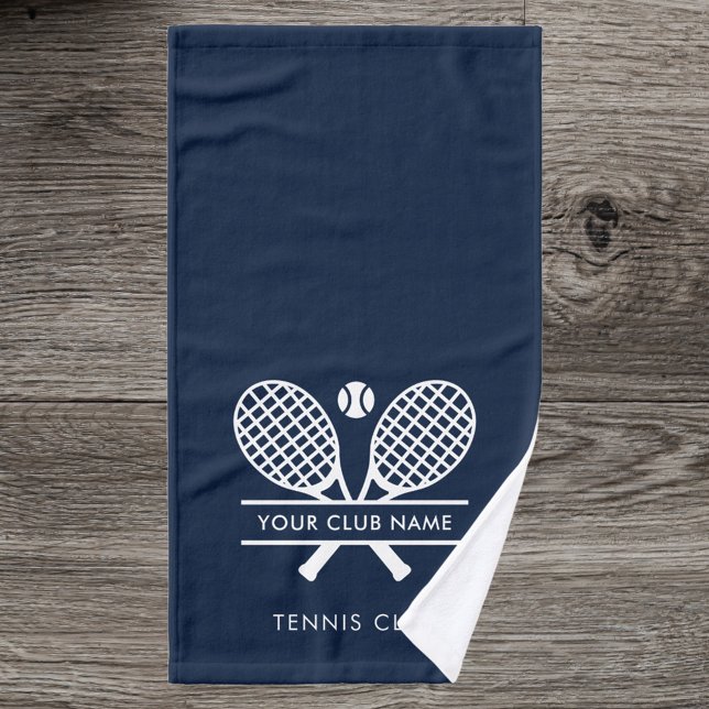Add Your Club Name Tennis Team Navy Blue Hand Towel (Tennis Club Name Players Hand Towel)